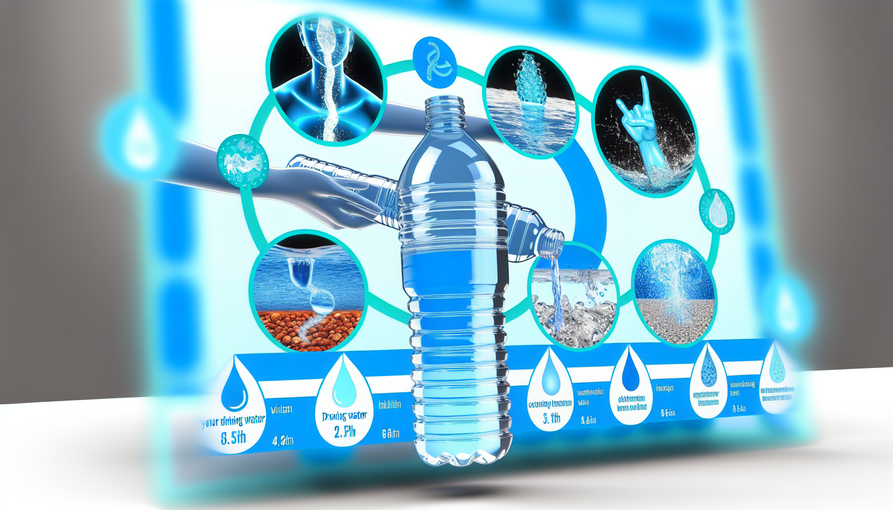 Eine detaillierte visuelle Darstellung der Bedeutung von Wasser für unsere Gesundheit und Fitness, die verschiedene Arten von Trinkwasser zeigt und die optimalen Zeiten und Bedingungen empfiehlt, um Wasser für maximale Vorteile zu trinken.